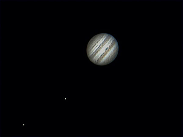 Jupiter, Io, and Ganymede, April 15, 2005
Jupiter, Io, and Ganymede on a farily good night of seeing.  Io is the moon closer to Jupiter.
