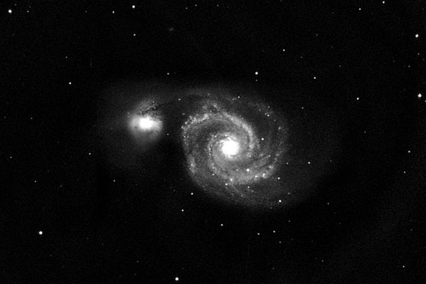 M51 -- The Whirlpool Galaxy (Processing 1)
M51 -- The Whirlpool Galaxy in Canes Vanetici, processed in CCDSoft and Photoshop. This is one of my first images with the ST-10, and it is the original processing of the data. Insufficient exposure, but still the first!

