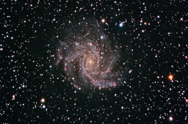 NGC 6946 v3
NGC 6946, a spiral galaxy in Cepheus. Captured with Maxim DL. Calibrated, aligned, combined, and processed in PixInsight, and finished in Photoshop. Reprocessed for better color balance with additional RGB frames taken two months after the original data.
