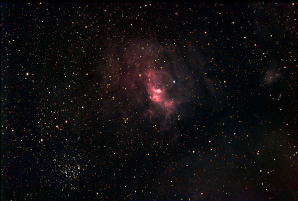 NGC 7635 - The Bubble Nebula
NGC 7635 -- The Bubble Nebula, December 5 & 6, 2005, HaRGB 220 Minutes (55 min 11x300sec HaRGB), Maxim DL, Photoshop, Ha added as Luminosity layer
