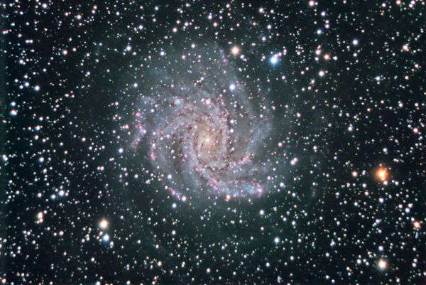 NGC 6946 v2
NGC 6946, a spiral galaxy in Cepheus. Captured and calibrated with Maxim DL. Stacked with CCD Stack, processed in PixInsight, and finished in Photoshop.   Reprocessed for better color balance
