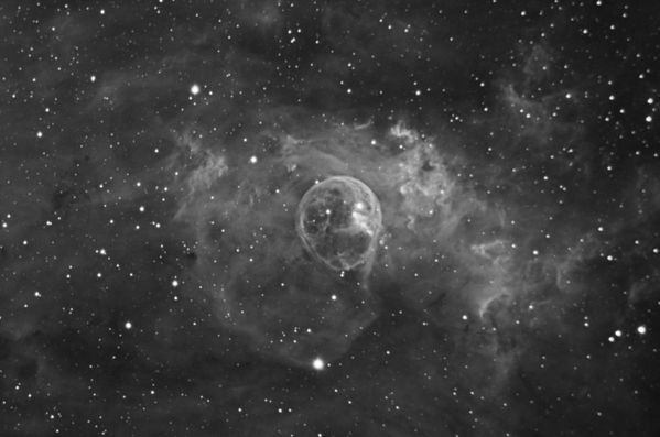 NGC 7635 -- The Bubble Nebula in Ha
NGC 7635, The Bubble Nebula in Cassiopeia.  Captured in Maxim DL with CCD Commander, calibrated and stacked in CCDStack, processed in PixInsight.  Imaged solely in [url=http://en.wikipedia.org/wiki/Hydrogen_alpha]Hydrogen Alpha (Ha)[\url].
