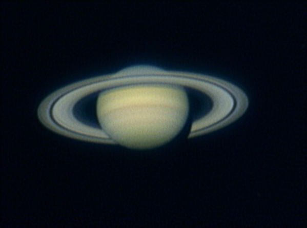 Saturn @f40, April 8, 2006 v2
Saturn, April 8, 2006, from my first set of f40 shots taken through a Televue Powermate. Registax and Photoshop. I increased the bit resolution by 4x in Photoshop so I had more granularity to work with when sharpening and blurring.  This version also has better color balance with reduced blue.
