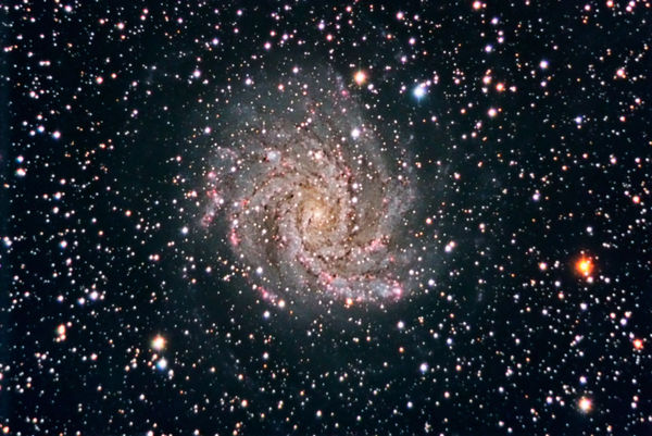 NGC 6946
NGC 6946, a spiral galaxy in Cepheus.  Captured and calibrated with Maxim DL.  Stacked with CCD Stack, processed in PixInsight, and finished in Photoshop.

