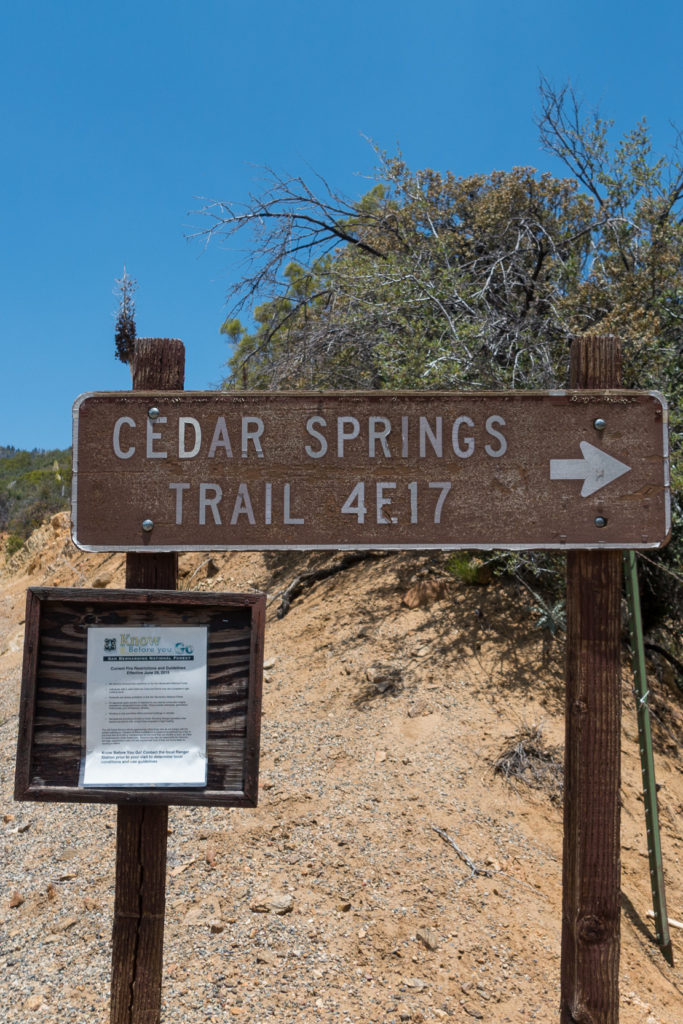 Cedar Springs Trail is at the end of Morris Range Road on the north side of Garner Valley