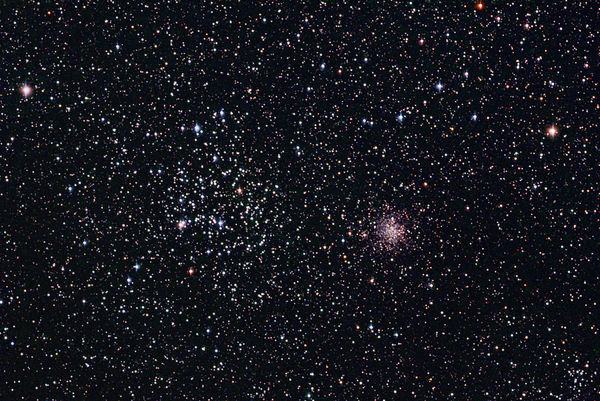 M35 and NGC 2158
M35 and NGC 2158, Open Clusters in Gemini, Maxim DL, CCD Sharp, Photoshop.  Visually this is a beautiful star cluster that I first saw in Big Bear at an Indian Princess Winter Camp.  This does not capture the magic of that night but it is still a nice image.
